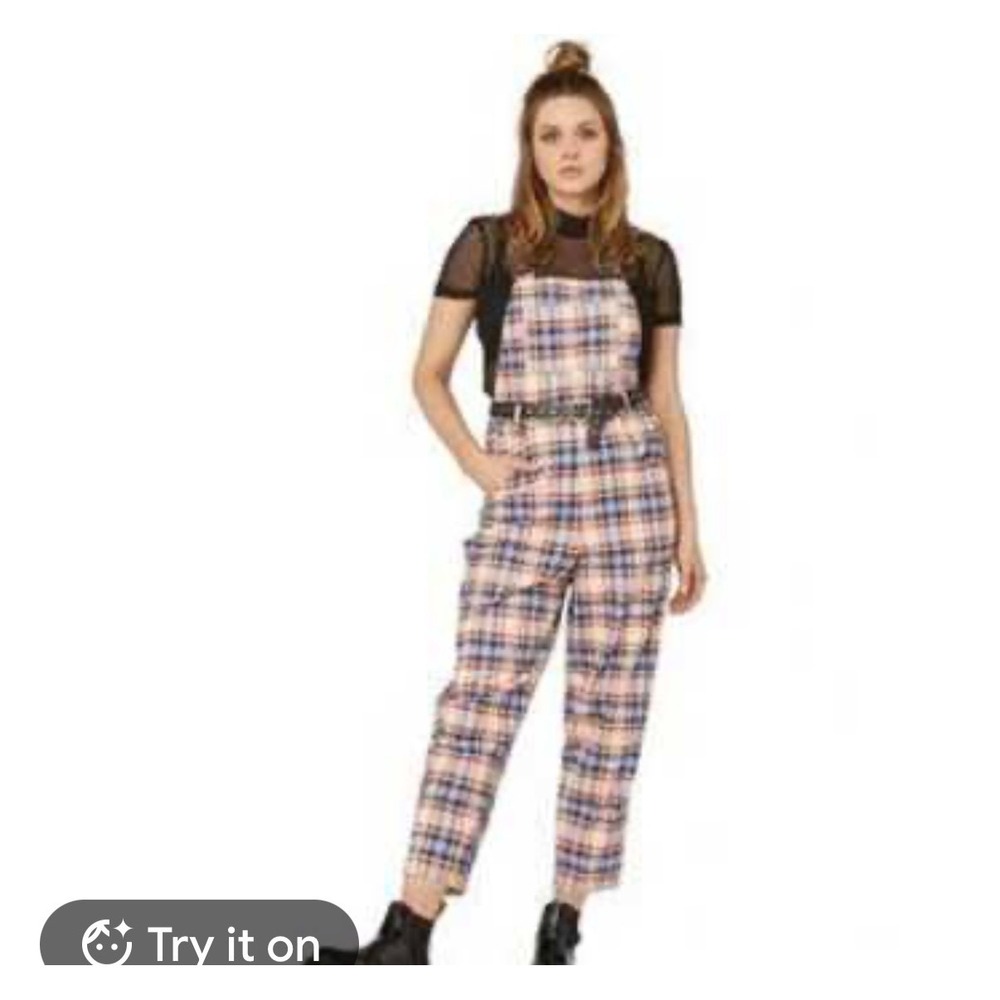 Dangerfield Amalthea Overalls Tartan AU12 US 8 Cream Lavender 90s Grunge Flannel